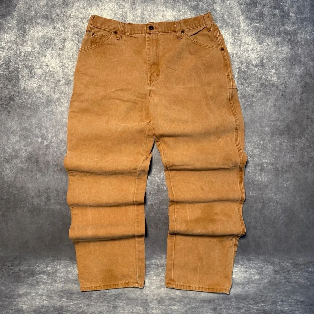 VTG Dickies Mens Brown Relaxed Fit Duck Canvas Carpenter Pants 34x34 Workwear